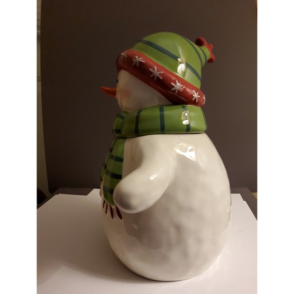 Vintage Linens and Things Happy Snowman Cookie Jar - Picture 4 of 5